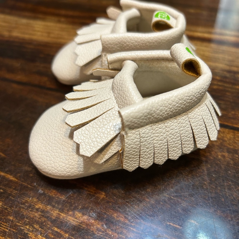 Little Me Cream Moccasins with Fringe